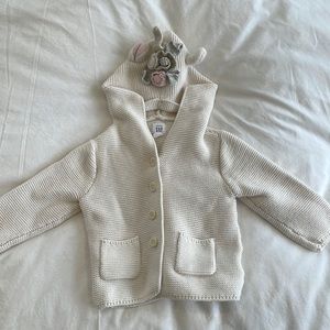Gap Ivory knit jacket with unicorn hood